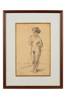 un dessin représentant une femme nue debout devant un fond blanc