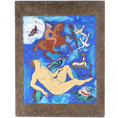 une photo d'un tableau représentant une femme nue entourée d'animaux