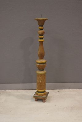 Pique cierge en bois tourné polychrome