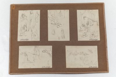 quatre dessins représentant un homme et une femme dans différentes poses