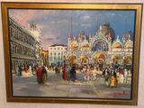 a painting on the wall of a building with a lot of people