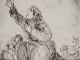 an image of a drawing of a woman kneeling in front of sheep