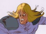 une image représentant un personnage de bande dessinée : un homme aux cheveux blonds portant une chemise bleue