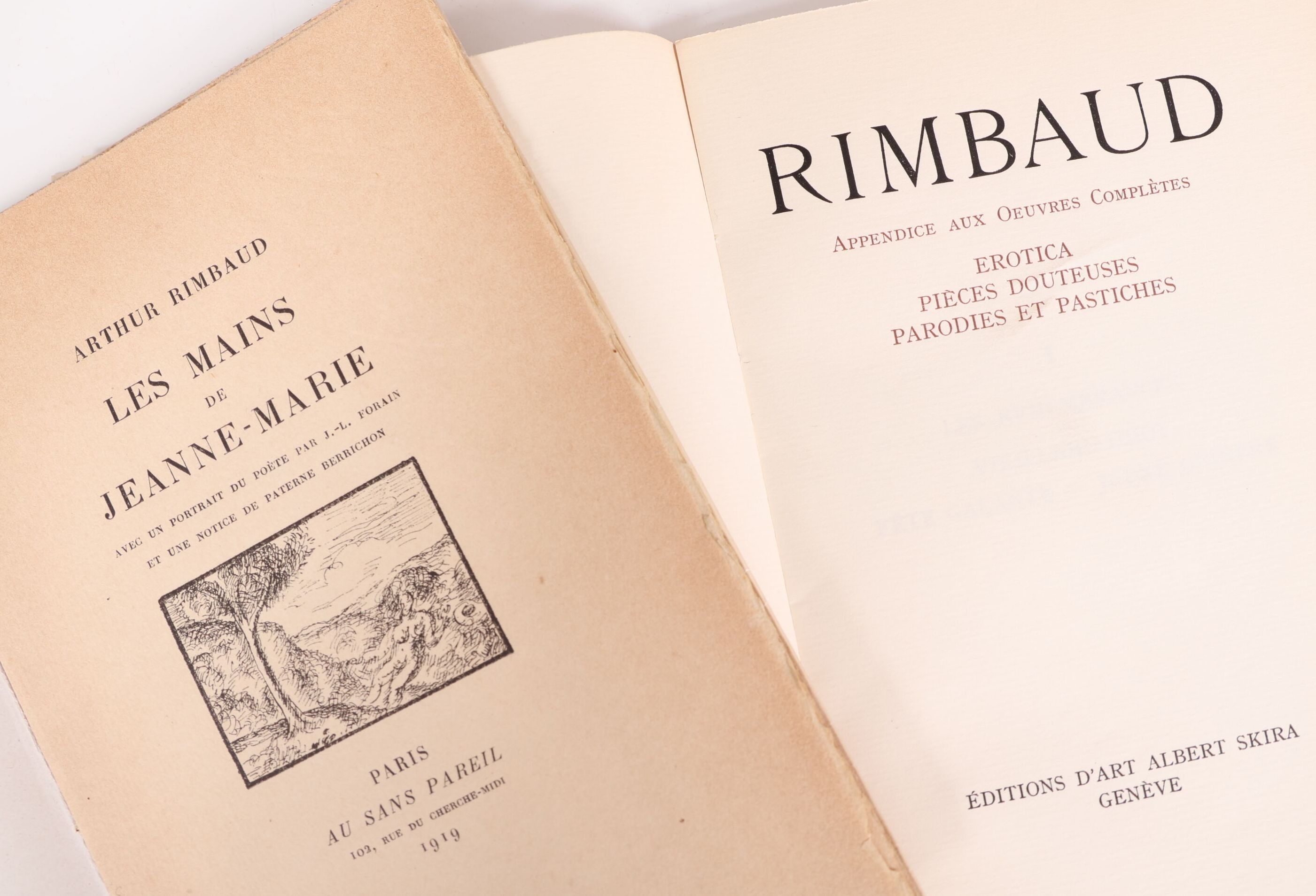 Arthur RIMBAUD (1854-1891). Les mains de Jeanne-Marie. Paris, Au Sans Pareil, 1919. Un volume in-8, broché, comprenan...