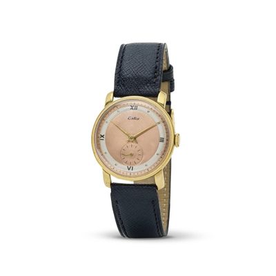 une photo d'une montre-bracelet pour femme, avec un cadran rose et un bracelet en cuir noir