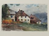 an image of a watercolor painting of a house on a hill