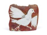 l'image d'un oiseau blanc sur fond rouge