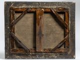 an old wooden frame with a window and a window pane in it