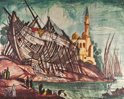 André MAIRE (1898-1984) Chantier naval au bord du Nil.