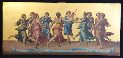 an old picture of a painting of a group of women dancing
