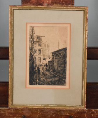Lot : gravure par F.Herscher, rue de Paris et petite gravure…