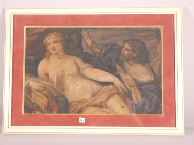 framed painting of a woman and a man sitting on a couch