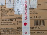 a cardboard box with a red and white sticker on it