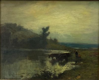 Jean RÉMOND (1872-1913) Paysanne et son troupeau s'abreuvant…