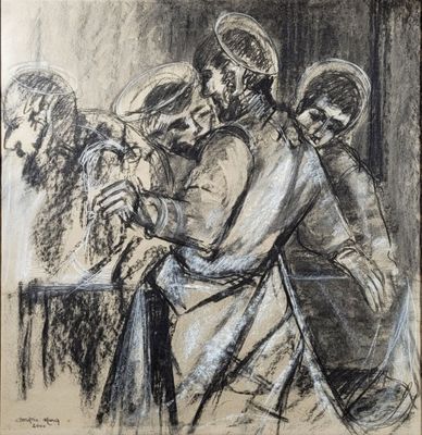 an image of a drawing of a group of people in a room