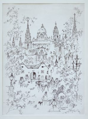 une image représentant un dessin d'une ville avec de nombreux bâtiments