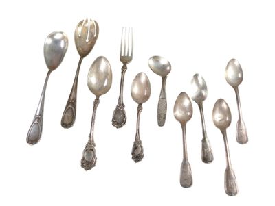 Lot de COUVERTS en argent 800 mil. dont COUVERTS à SALADE, CUILLERS à  - Photo 1