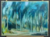 an oil painting of a painting of a forest on a easel
