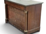 a wooden chest with a marble top on a white background