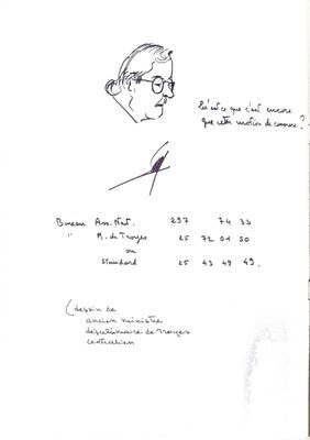 dessin représentant un homme portant des lunettes et tenant un stylo sur une feuille de papier