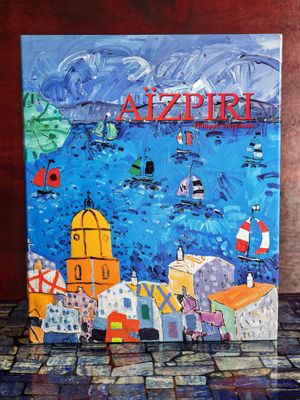 une peinture représentant une image d'une ville avec des bateaux sur l'eau