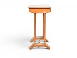 an old wooden table with a marble top on a white background