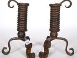pair of antique cast iron candlesticks with scroll handles