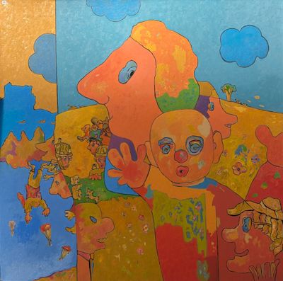 a painting of a group of people on a wall
