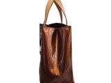 brown leather tote bag on white background