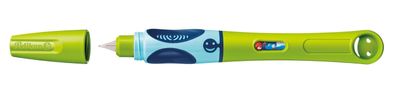 a green and blue electric toothbrush next to a green and white toothbrush
