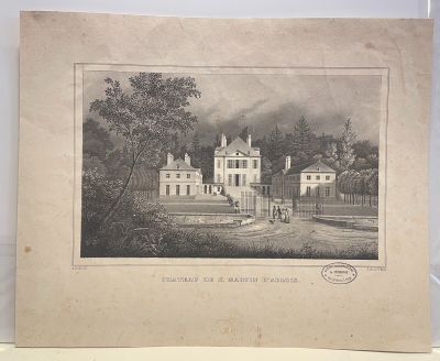 a picture of a picture of a house in the woods