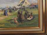 a painting of a group of people in a field