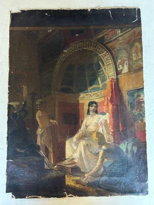 tableau représentant une femme en robe blanche assise dans une pièce