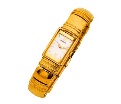 une image d'une montre-bracelet en or avec un cadran blanc