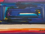 painting of a painting of a blue, yellow, red, orange and black box