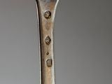 spoon with a silver handle on a gray background