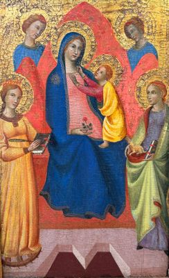 une image d'un tableau représentant une femme tenant un enfant sur ses genoux
