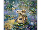 une image représentant un tableau où l'on voit une grenouille dans un étang parsemé de nénuphars
