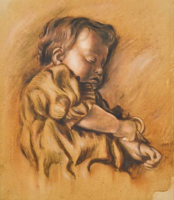 dessin représentant un enfant endormi, la tête posée sur ses mains