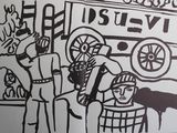 a black and white drawing of a man and a woman