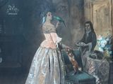 a painting of a woman in a dress and a man in a suit