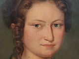 portrait of a woman in a brown dress with a scarf around her neck