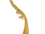 sculpture en bois représentant un oiseau sur un socle, sur fond blanc