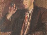 painting of a man in a suit smoking a pipe