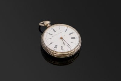 Montre à cylindre en argent à huit rubis, signée (cadran & m…