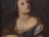 an image of a painting of a woman in a brown dress