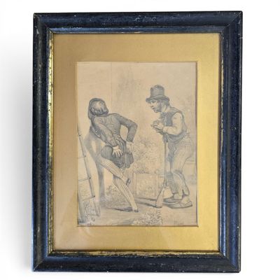 framed drawing of two boys playing baseball in a field