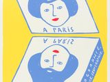 une affiche jaune et bleue représentant le visage d'une femme et celui d'un homme