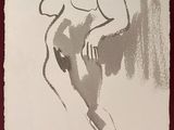 drawing of a nude woman in black and white on a red background
