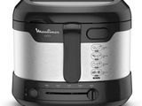 a close up of a black and silver air fryer on a white background